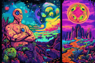 make trippy, psychedelic, surreal, illustrations designs