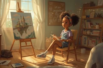 do watercolor illustration, children story book illustration, 3d children book