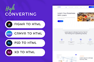 convert PSD to HTML, figma to HTML, xd, pdf, canva to html bootstrap, tailwind