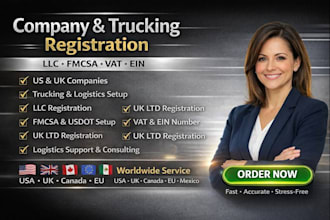 register your llc, trucking company, vat and ein professionally