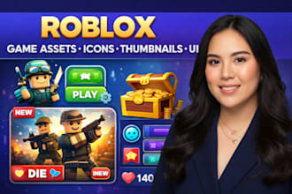 create roblox game assets, icons, thumbnails, and UI graphics
