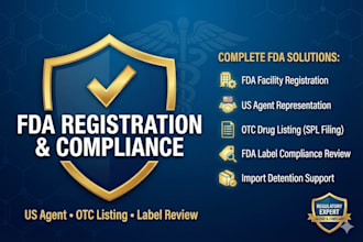 handle fda otc drug registration, US agent, product listing and label compliance
