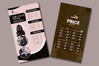 design price list in spa, gym, salon and restaurant menu or price list