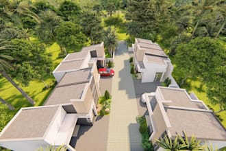 renovate3d minimalist duplex villa,estate homes exterior,condos render,landscape