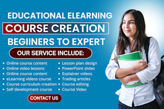 create educational online course content, course book, video course, ppt slides