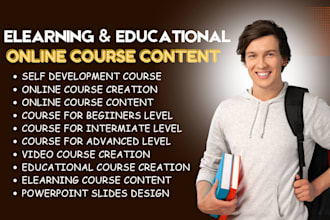 create educational course content, elearning course content, video course, ppt