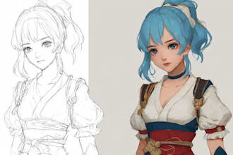 draw sketch and colored anime manga character