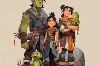 your dnd rpg character or party illustration art