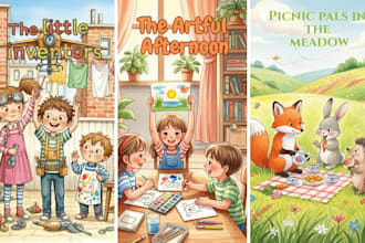 illustrate watercolor children story book and picture book cover