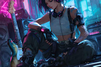 make cyberpunk illustration anime for poster music cover