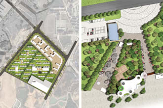 render architectural site plan, master plan, landscape plan