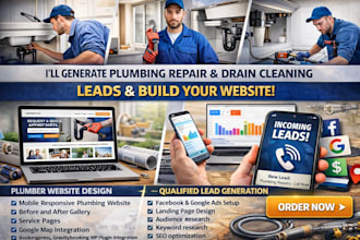 generate plumbing repair, drain cleaning leads and build website
