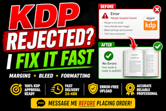 fix amazon KDP errors, formatting, margins and upload issues