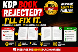 fix KDP book errors, formatting, margins, bleed and upload issues