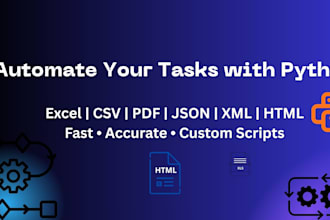 automate tasks in excel, CSV, json, XML, PDF, and HTML using python