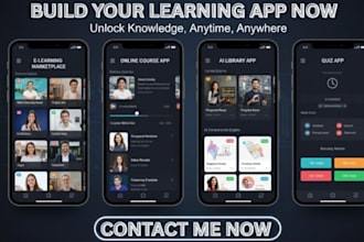 develop e learning marketplace app, online course app, ai library app, quiz app
