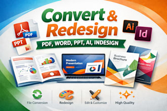 convert and redesign PDF, word, PPT, ai, indesign