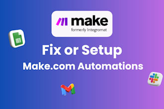 fix or setup make com automations and workflows