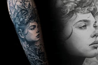 draw professional tattoo design black and white or color