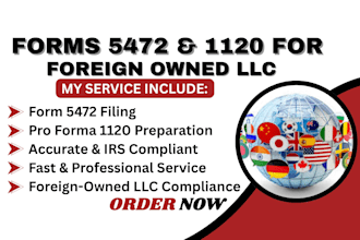 prepare and file US tax return, form 5472, 1120 for foreign owned US llc tax