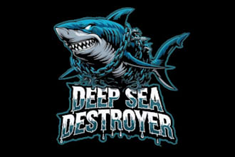 design high quality custom shark mascot logo with t shirt design