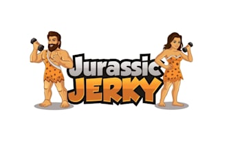 design stylish colorful mascot logo for caveman jerky