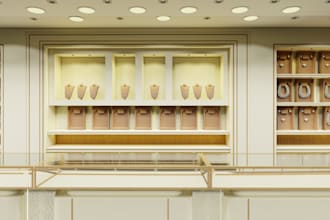 design shop showroom with 2d plan and 3d view