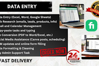 do urgent data entry, CRM, copy paste, scrapping, web research, typing