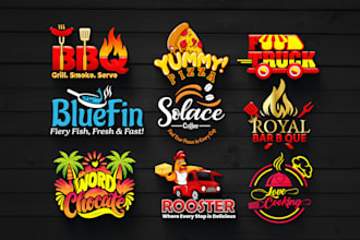 design restaurant, pizza, bbq, food logo, food truck and menu design