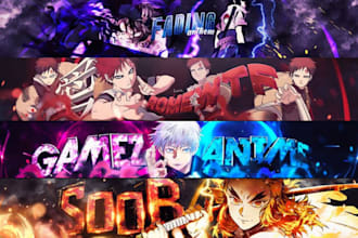design custom anime vtuber banner, youtube twitch and discord gaming banner
