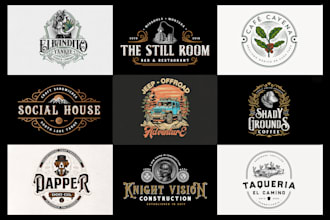 create vintage hand drawn retro badge logo design for your business