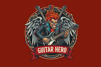 design guitar mascot logo design with unlimited review