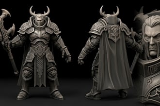 sculpt 3d character model, miniatures, 3d character for game and printing