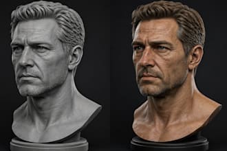 sculpt realistic 3d head model, 3d face, head bust for 3d printing stl