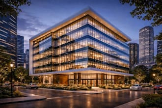 design modern office building interior space, office reception renovation render