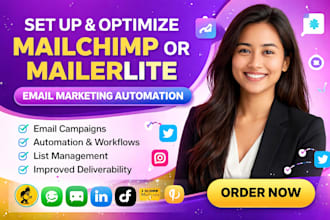 set up, optimize mailchimp or mailerlite email marketing automation and campaign