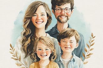 custom watercolor family portrait from photo