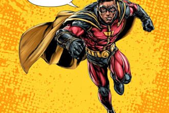 illustrate realistic superhero comic book marvel style