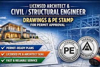 licensed architect civil and structural engineering drawing and pe stamp