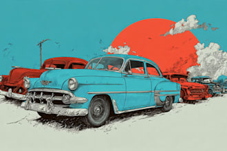 draw classic cars illustration for tshirt with vintage style