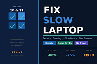 fix your slow windows 10 11 laptop PC errors, blue screen and speed issues remot