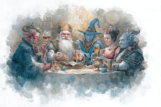 illustrate watercolor dnd party design