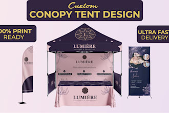 design canopy tent, feather flag, table cover for out door event
