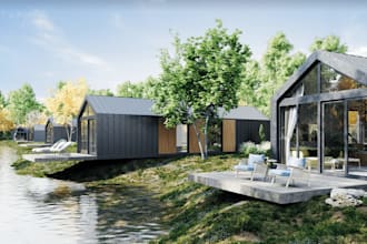 real estate cgi 3d render, tiny forest house, maximise small apartment interior