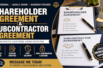 draft shareholder and subcontractor agreements for business contracts startups