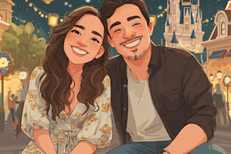 draw your couple into lovely disney cartoon portrait