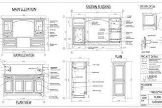 draft and design millwork and casework shop drawing,
