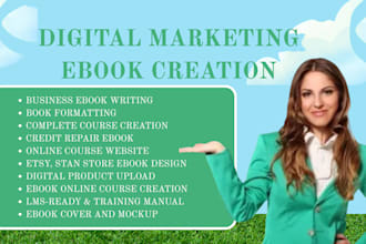 create digital online course content, business ebook and course creation
