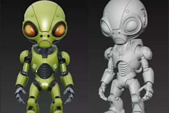 create 3d robotic creature,3d futuristic character,in blender,3d articulated toy