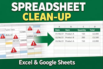 clean up and organise messy excel or google sheets